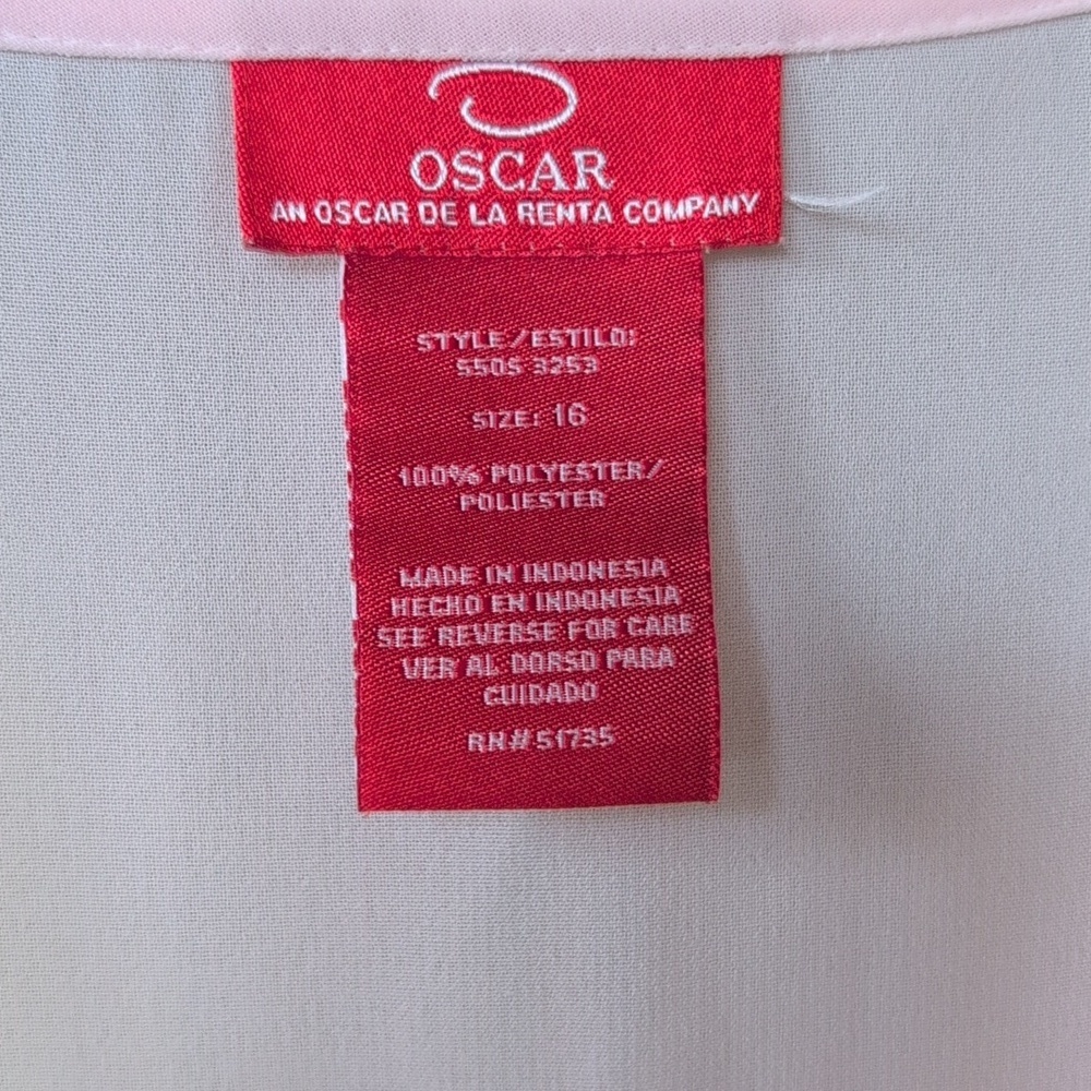 Oscar de la Renta Sheer Pink Ruffled Peplum Blouse Lace Trim - Women's 16 - Picture 3 of 5